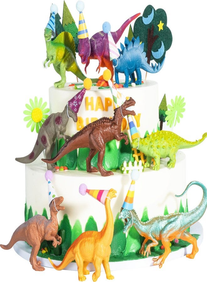 HOTPLACY 18 Pcs Dinosaur Birthday Party Decorations, Dinosaur Cake Toppers Mini Birthday Hat Animal Figure Model Cake Decoration with Mini Hat for Themed Birthday Party - Image 2